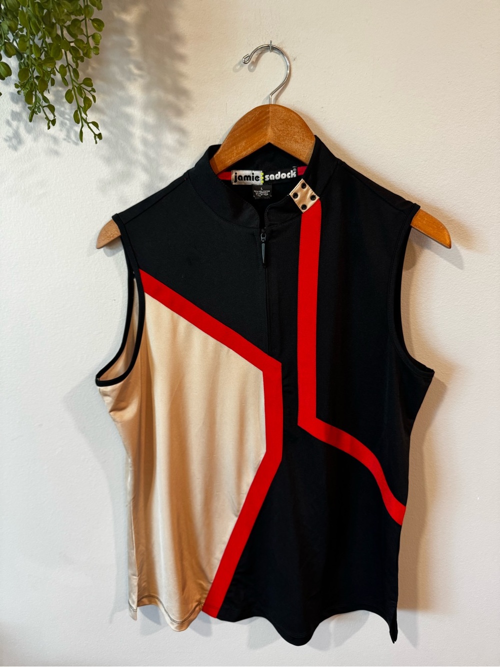 jamie sadock Black Athletic Top with Red Accents Size Large